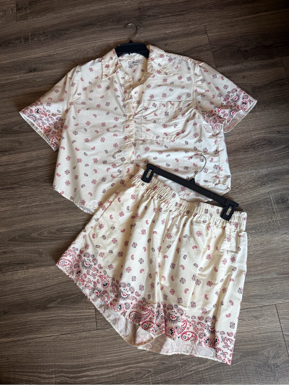 Madewell Cream and Pink Paisley Short Pajama Set